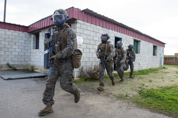 Marines assigned to Fleet Anti-terrorism Security Company, Europe (FASTEUR), a part of Navy Expeditionary Combat Force Europe-Africa/Task Force (CTF) 68, conducted security training. (U.S. Navy) Marines assigned to Fleet Anti-terrorism Security Company (FAST) Europe.
