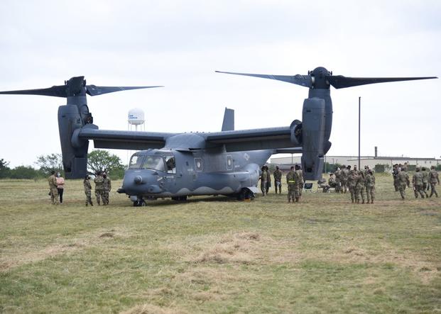 Goodfellow Air Force Base members tour a CV-22 Osprey here, Oct. 13, 2021.