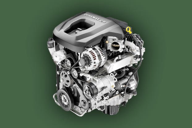 Power comes from a hybrid system that combines electric motors with a 2.8-liter Duramax engine. 